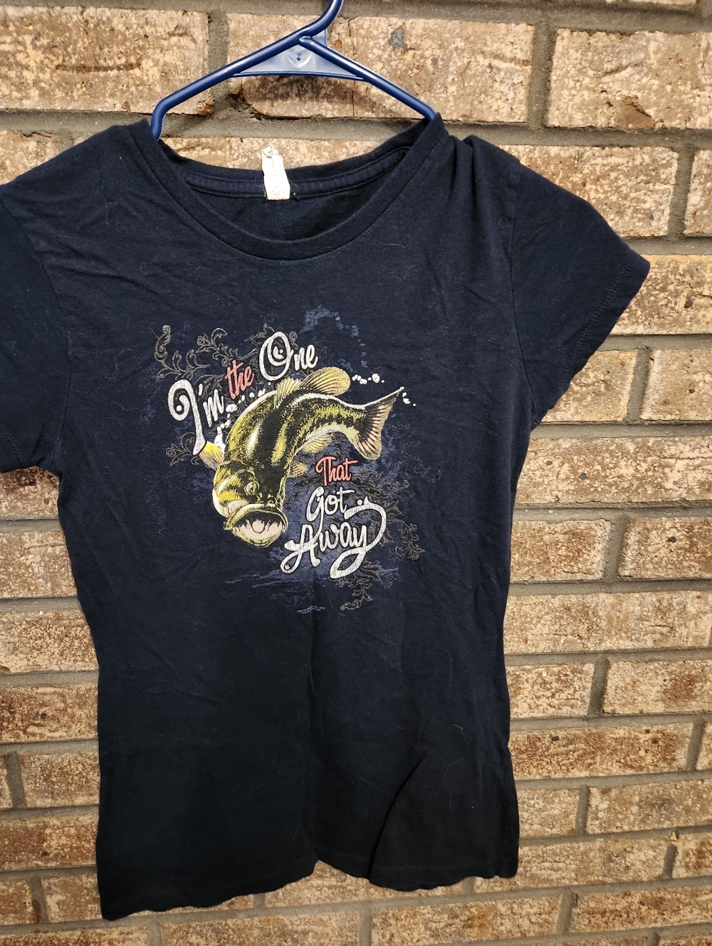 Alstyle Navy T-Shirt with Yellow-Green Fish Graphic